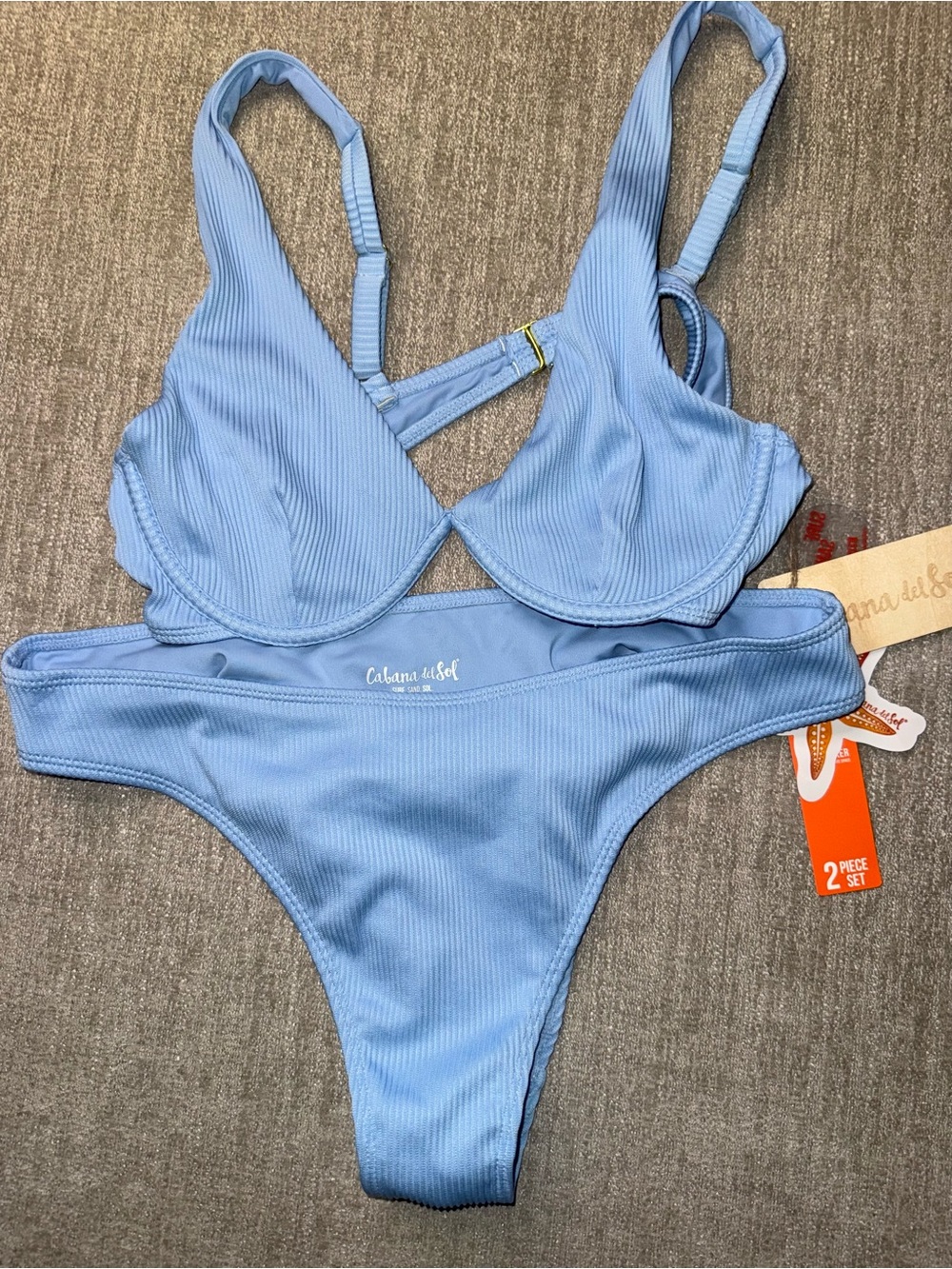 NWT Cabana del Sol Blue Ribbed Underwire Bikini Set Size Large